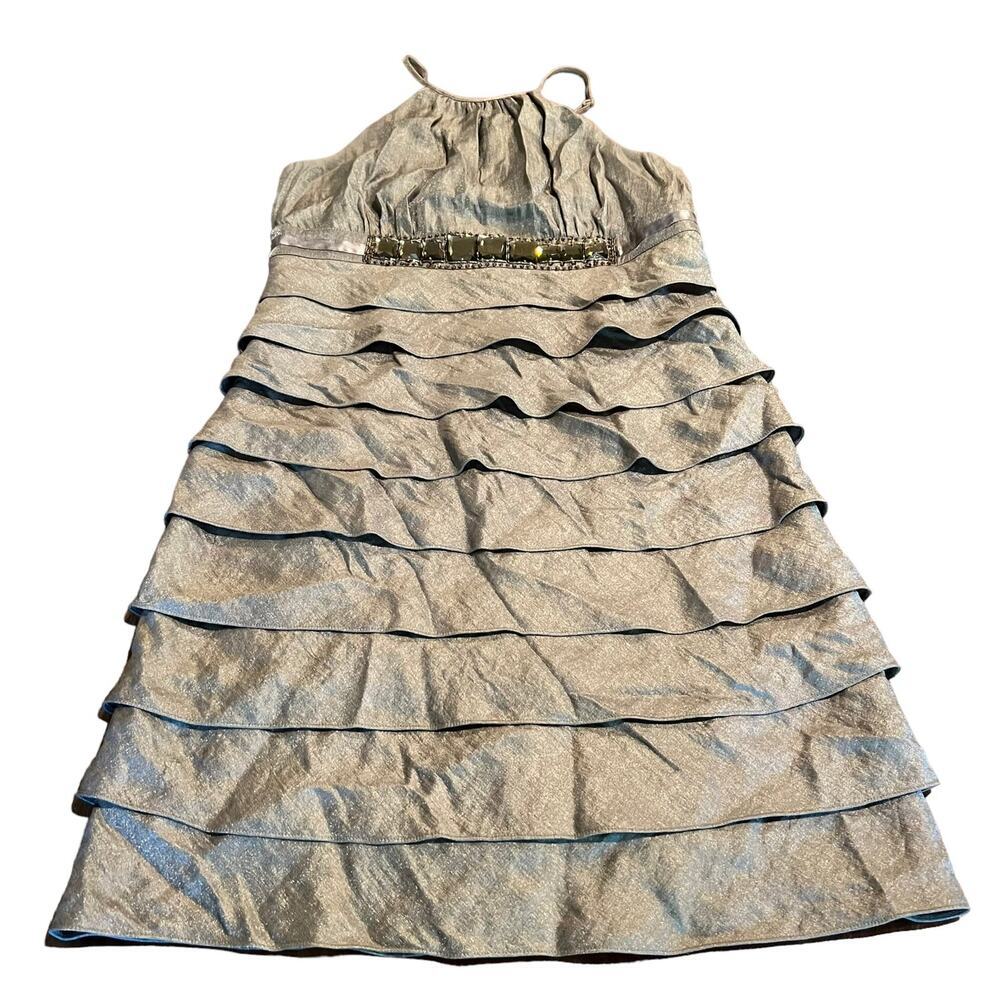 Adrianna Papell Women’s Ruffled Spaghetti Strap Halter Mini Cocktail Dress 10